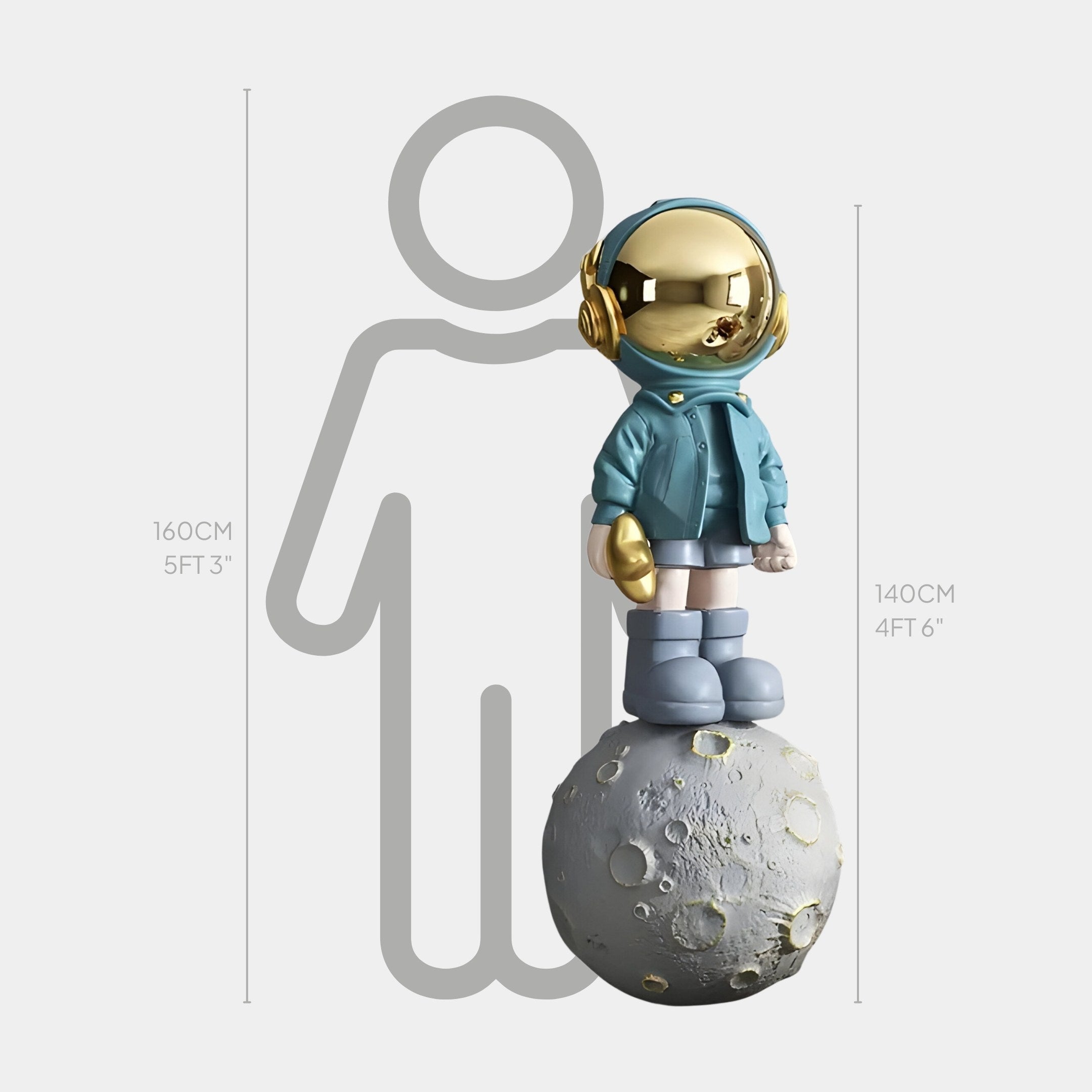 LARGE GALACTIC BLUE ASTRONAUT BEATS ON MOON SCULPTURE - 140CM