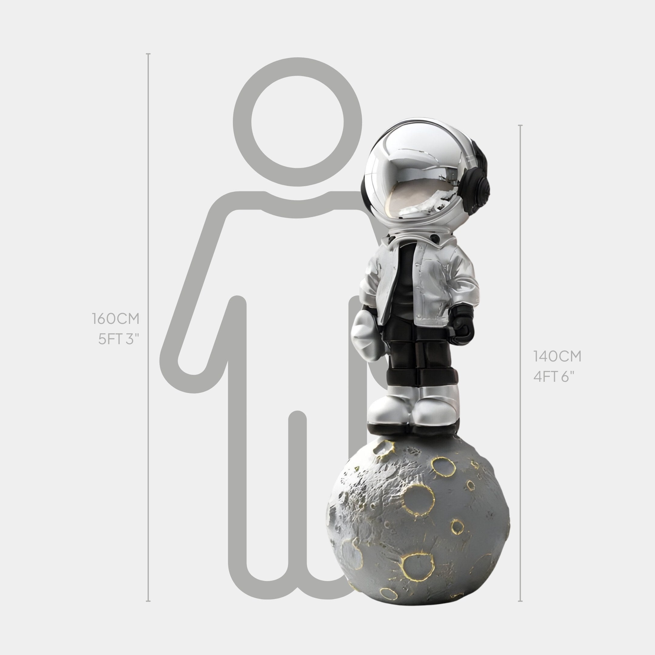 Large Lunar Silver Astronaut Beats On Moon Sculpture - 140cm