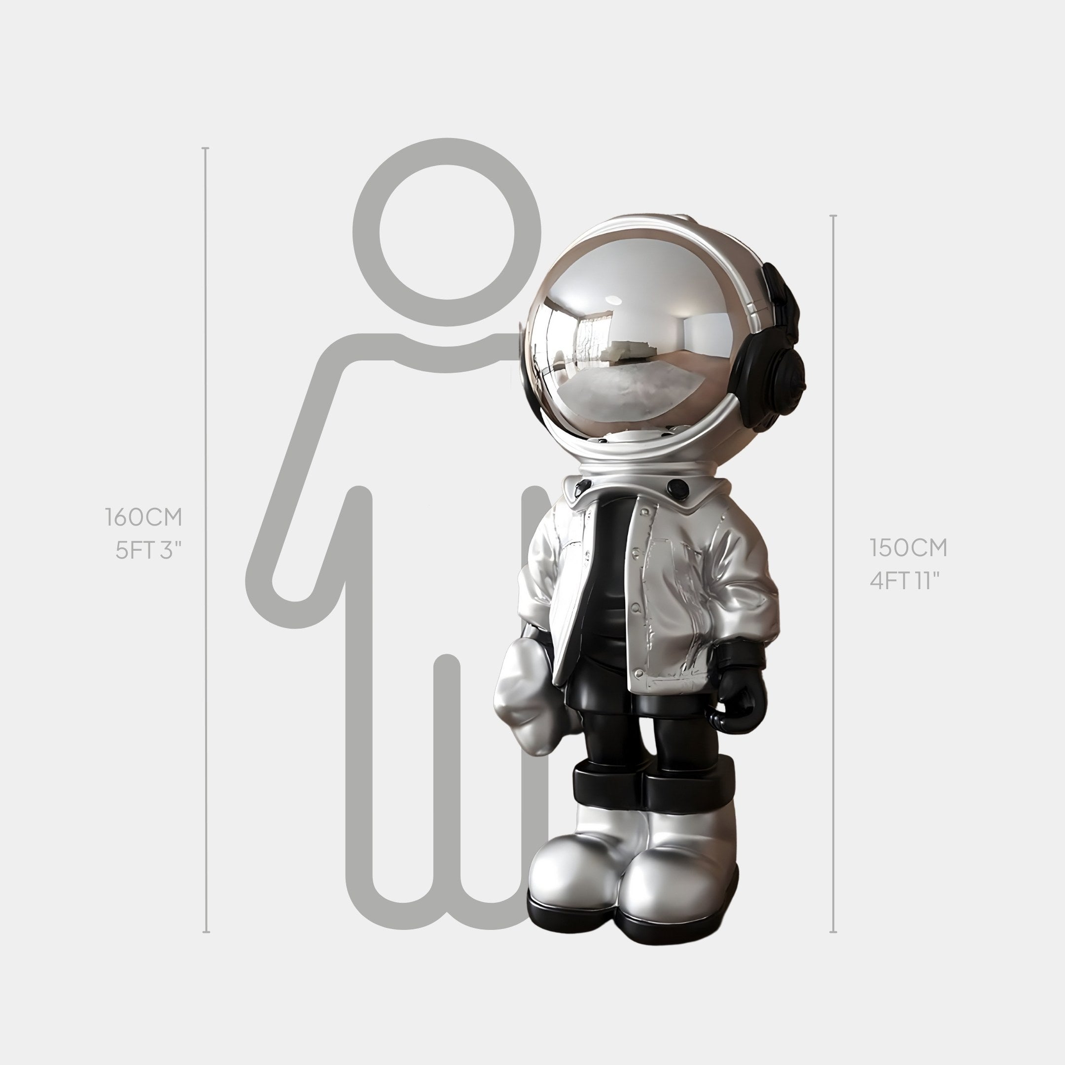 LARGE LUNAR SILVER ASTRONAUT BEATS SCULPTURE - 150CM