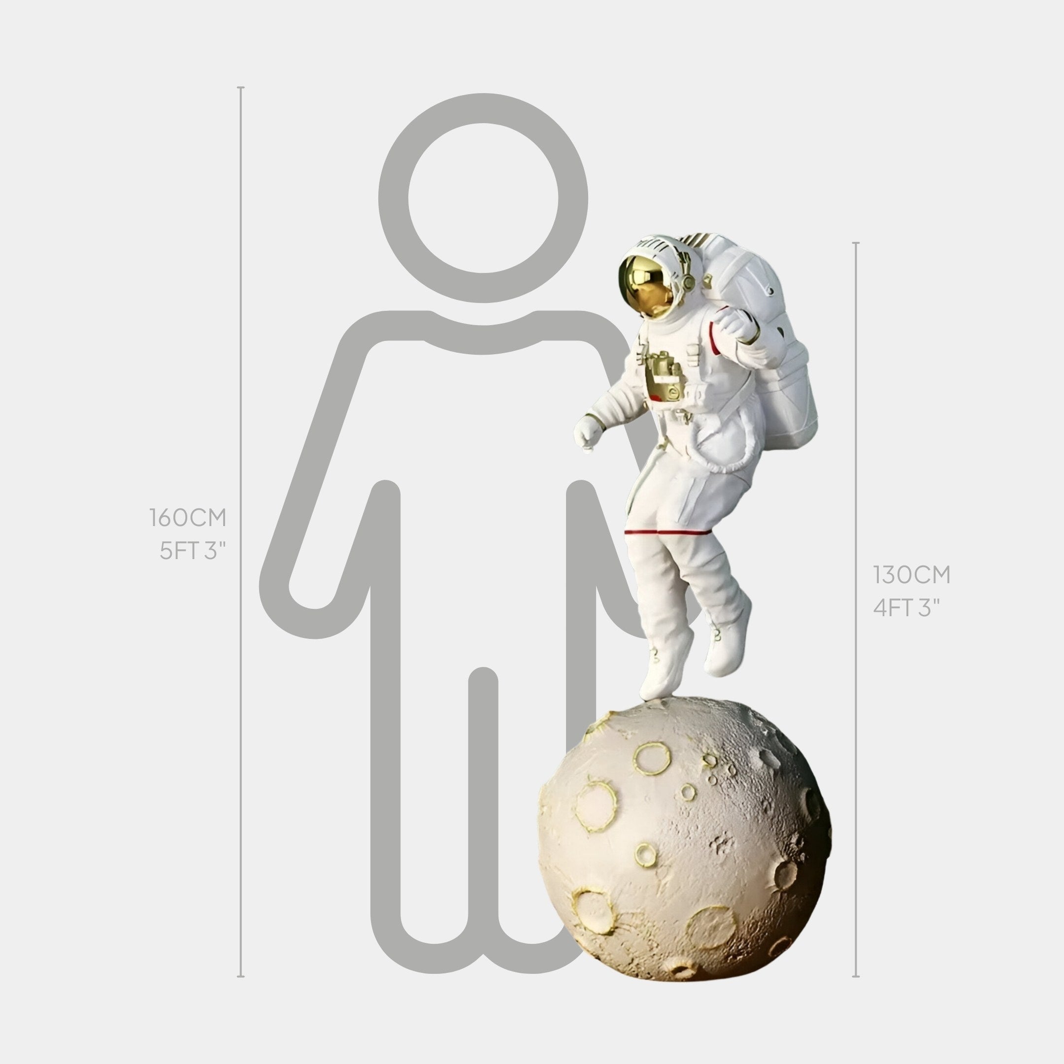 LARGE WHITE SPACE ASTRONAUT MOON EXPLORER SCULPTURE - 130CM