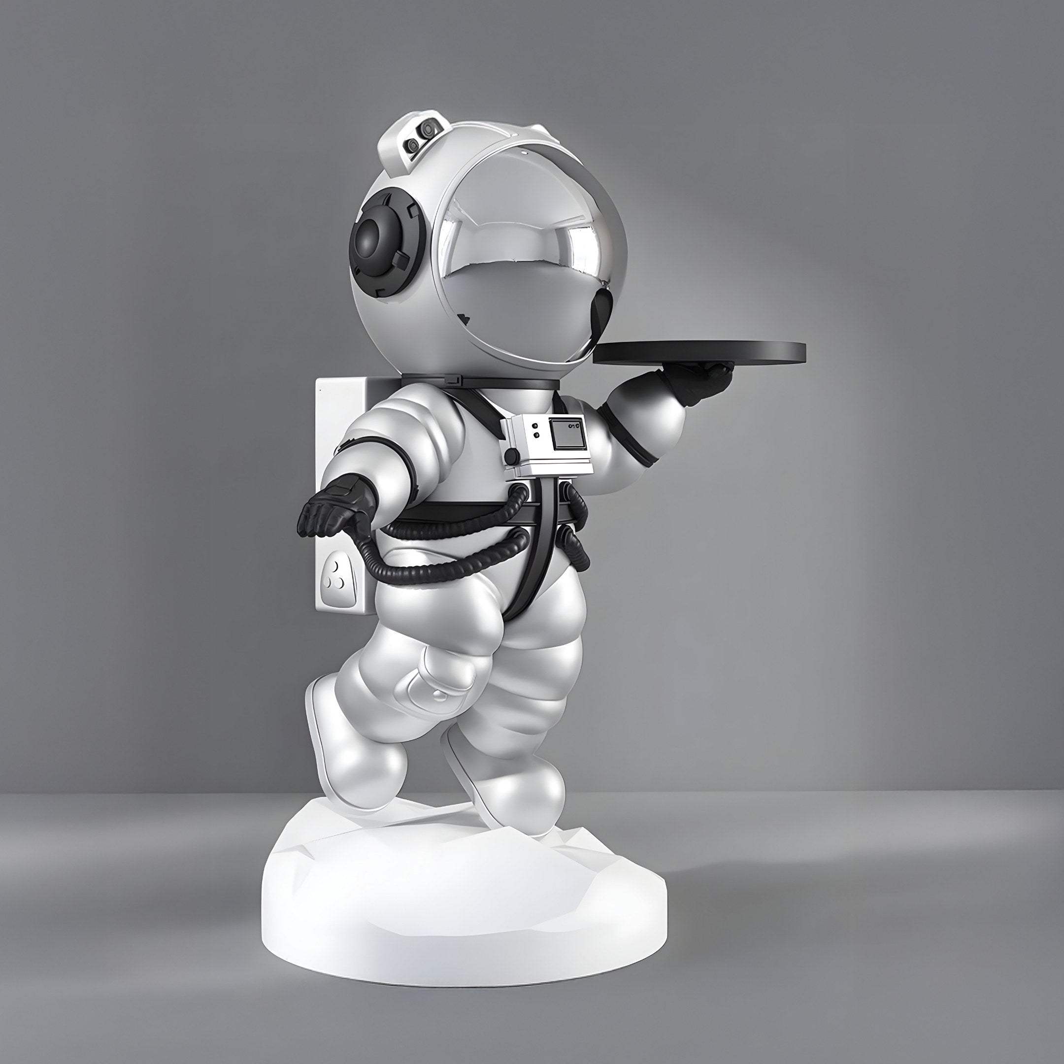 MEDIUM ASTRAL SILVER ASTRONAUT BEAR BUTLER SCULPTURE - 90CM