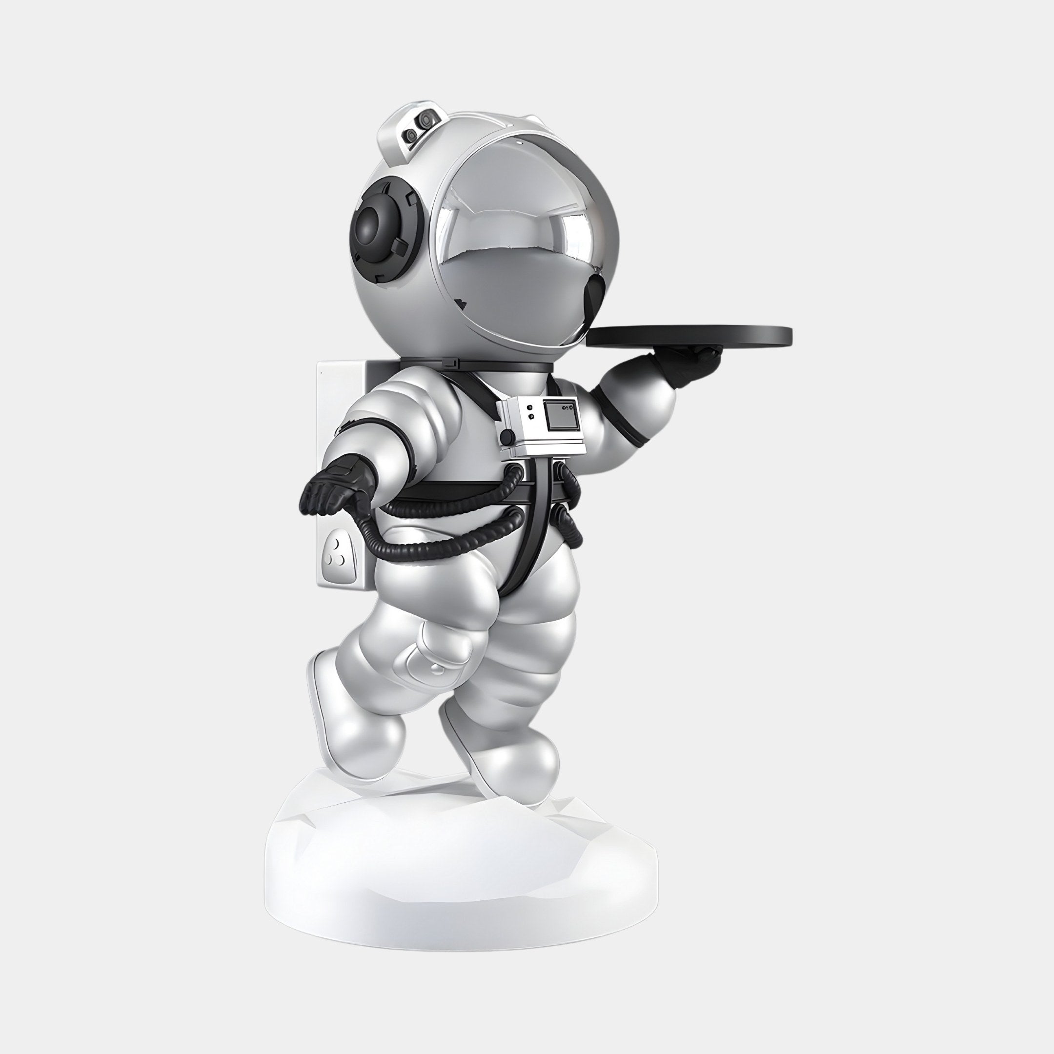 MEDIUM ASTRAL SILVER ASTRONAUT BEAR BUTLER SCULPTURE - 90CM
