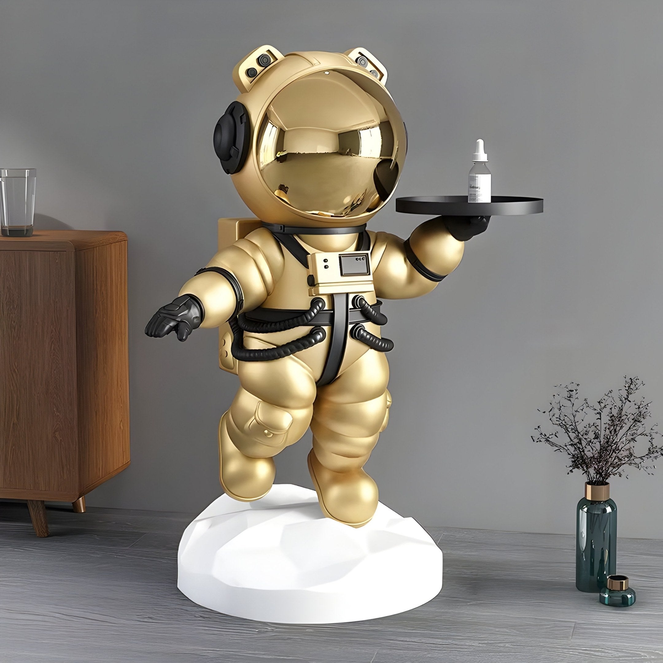 MEDIUM CELESTIAL GOLD ASTRONAUT BEAR BUTLER SCULPTURE - 90CM