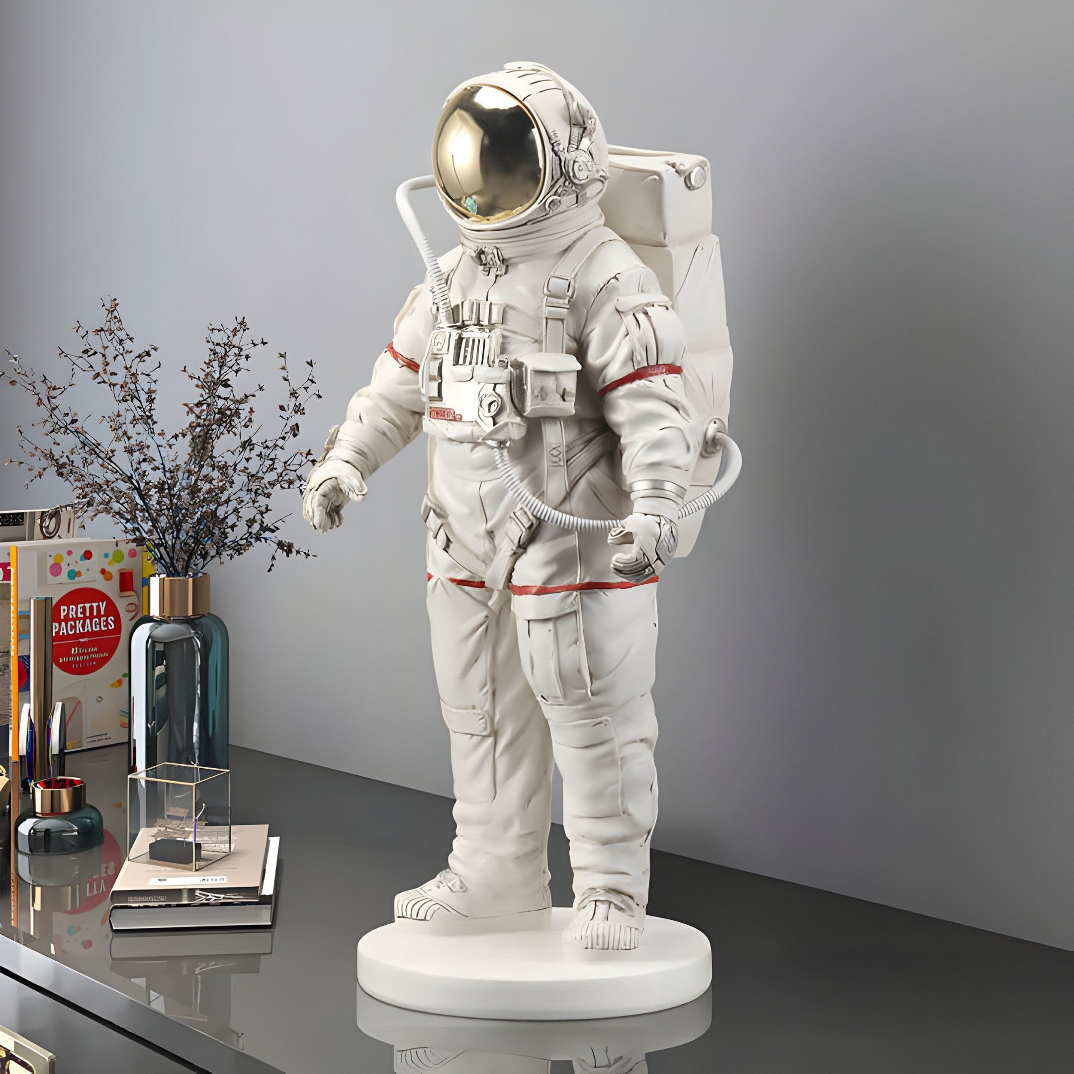 SMALL CLOUD WHITE SPACE ASTRONAUT STANDING SCULPTURE - 58CM