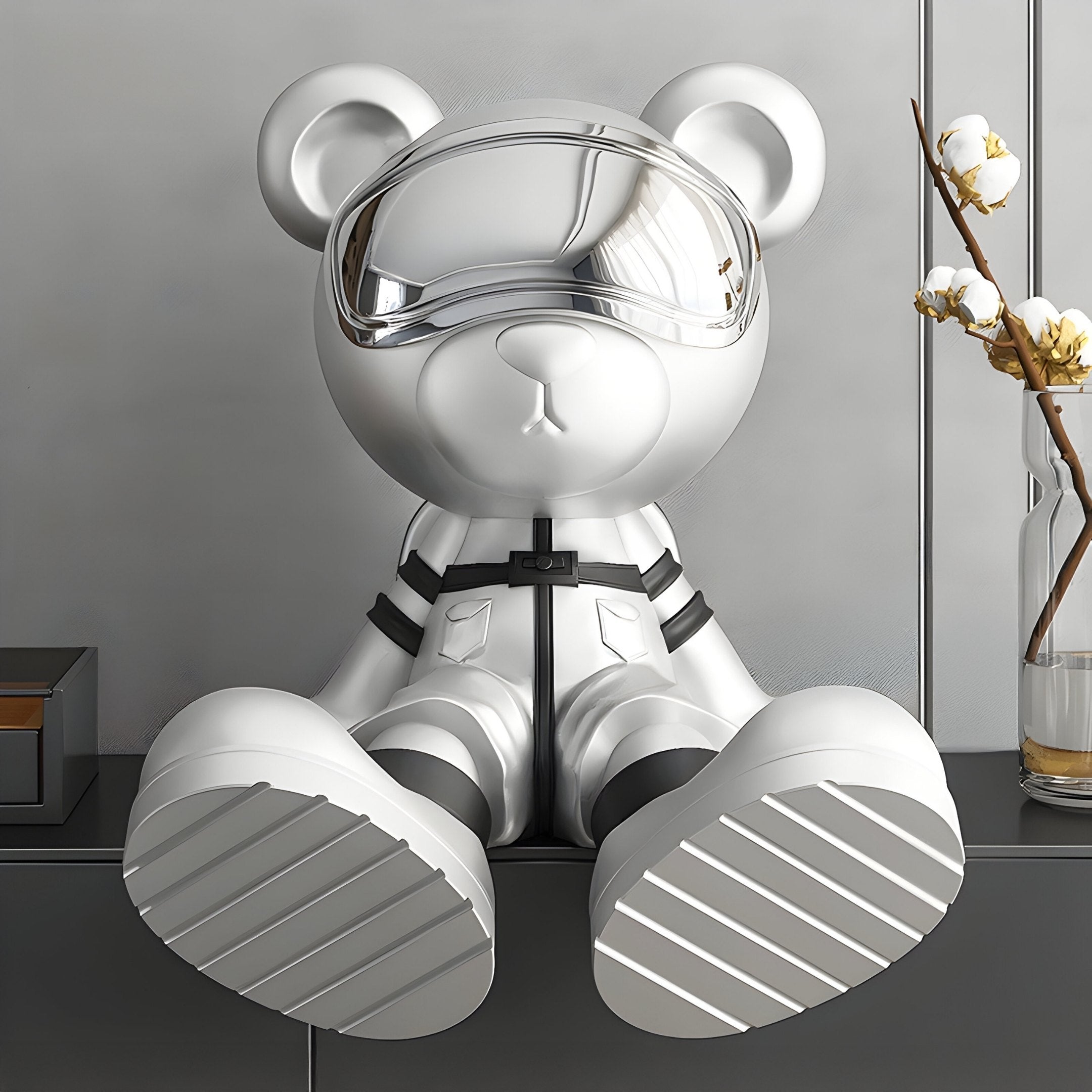 Small Cosmic Chrome Astronaut Bear Sculpture - 51cm