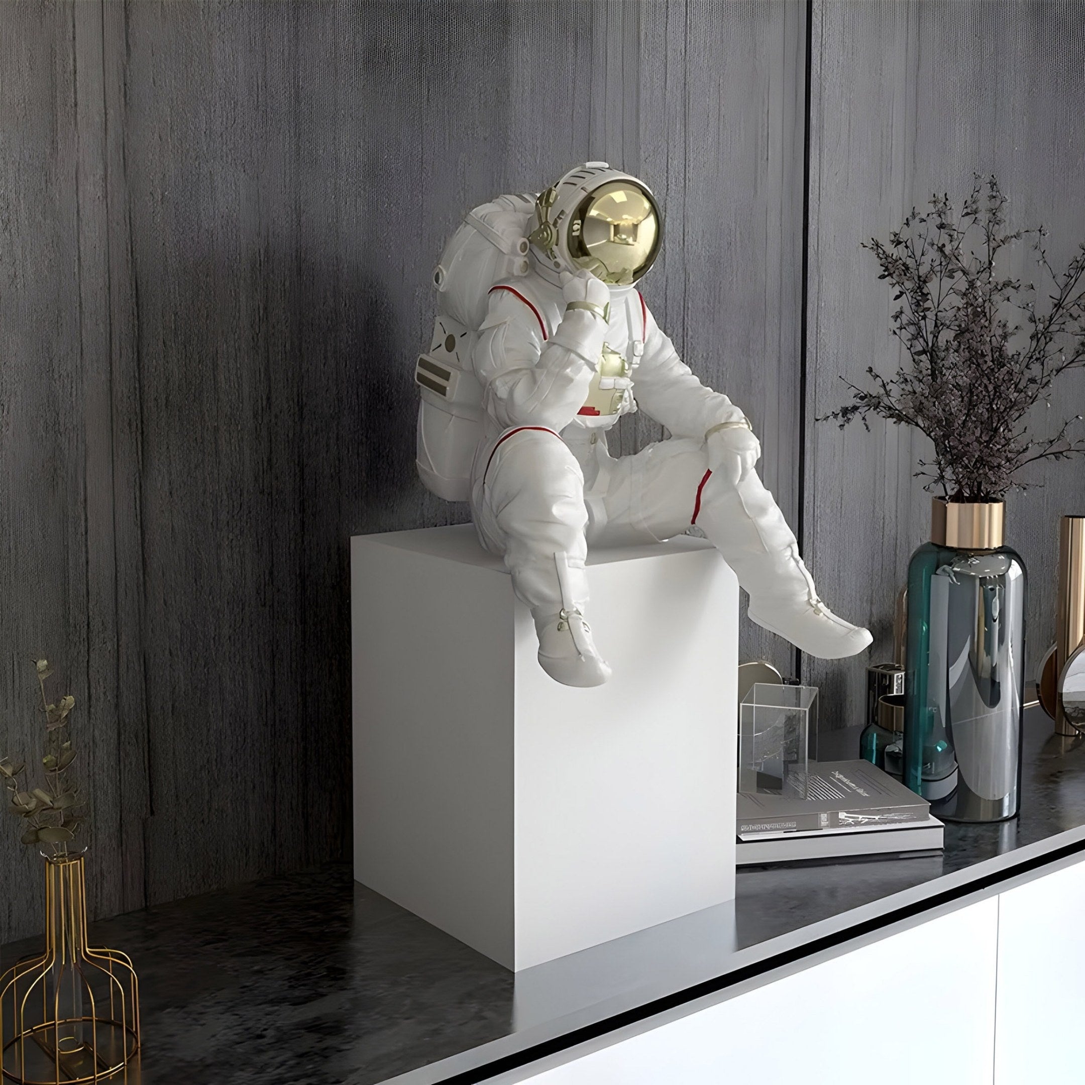 Small Nova White Astronaut Thinker Sculpture - 65cm