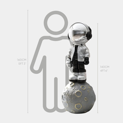 Large Lunar Silver Astronaut Beats On Moon Sculpture - 140cm