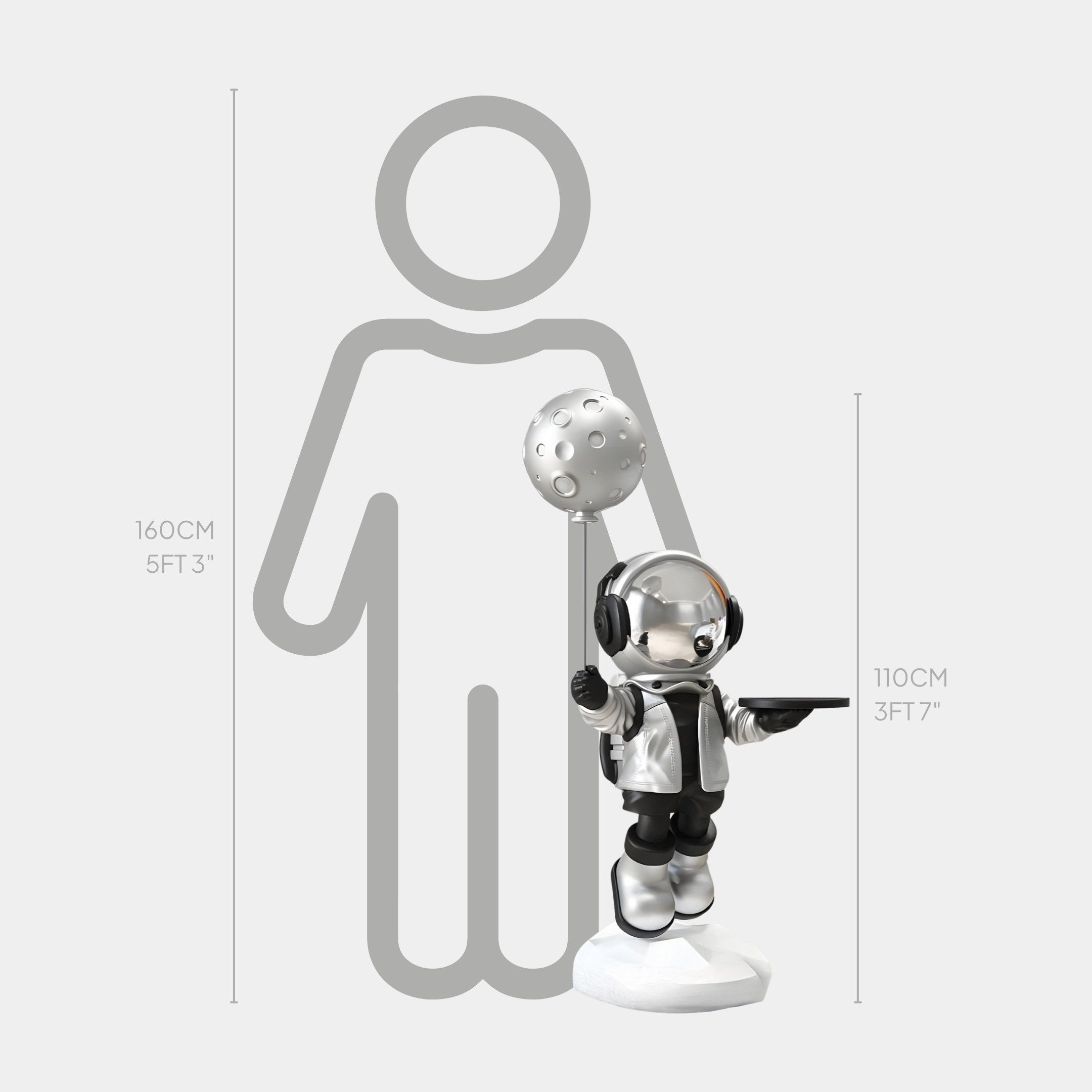 Medium Lunar Silver Astronaut Butler Balloon Sculpture - 110cm