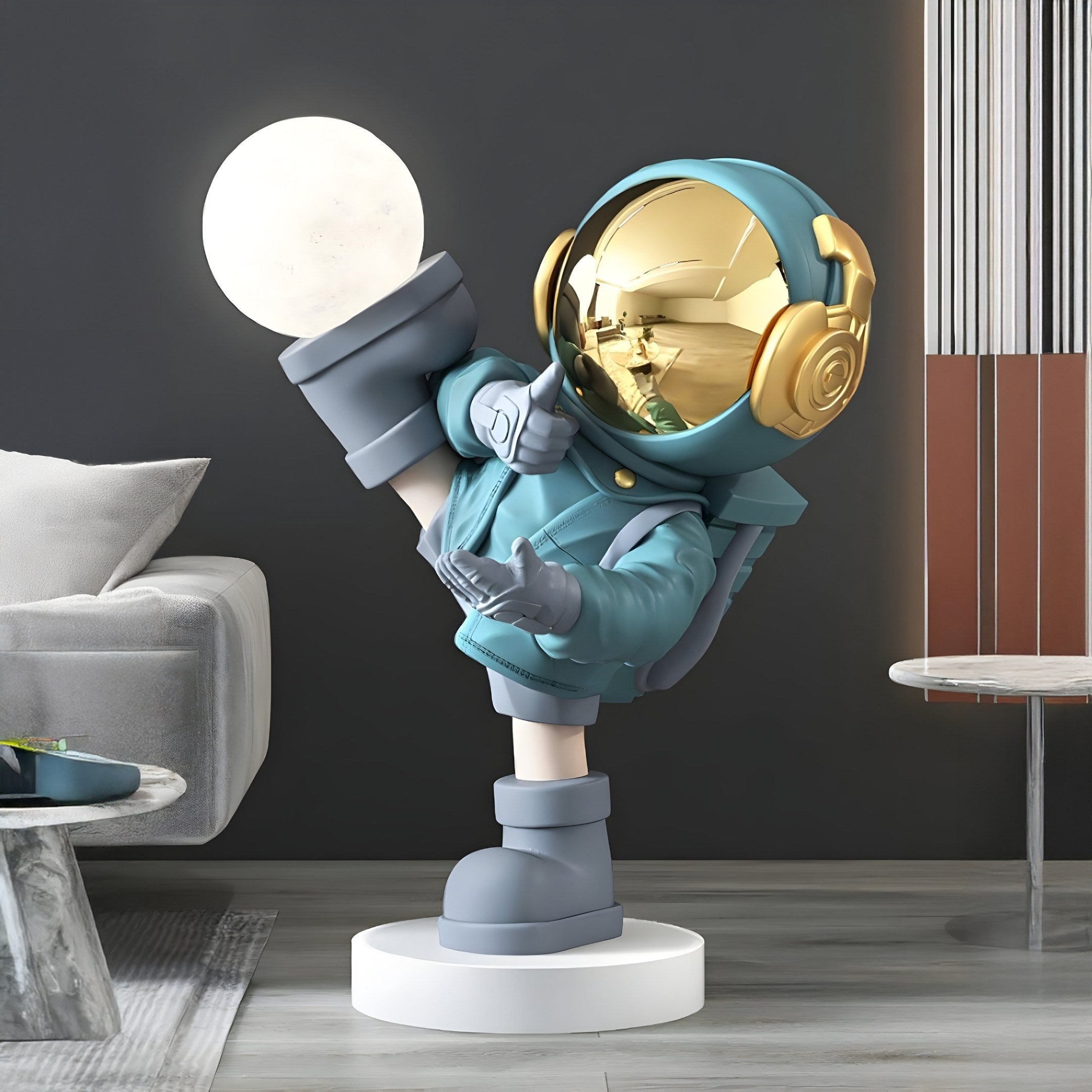 Small Galactic Blue Astronaut Glow Kick Sculpture - 70cm